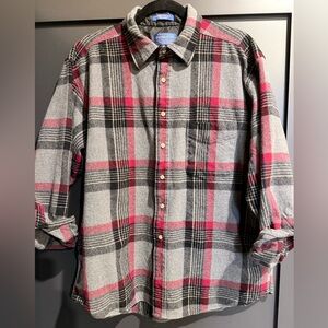 Pendleton Gray and Red Plaid Button Down Shirt Vintage